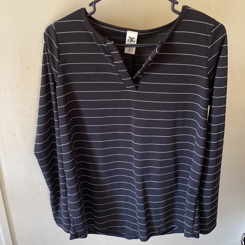 Sew in Love long sleeve top, black w/white thin stripes. Brand new.Soft,stretchy